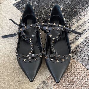Valentino Garavani Studded Pointed-Toe Mary Jane Flats